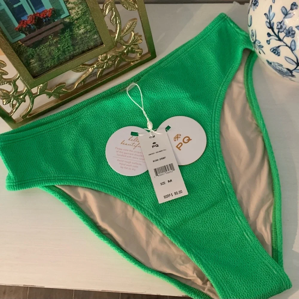 NWT PQ Swim Kiwi Reef High‎ Waist Bikini Bottom in Green. Style Full KIW-285F